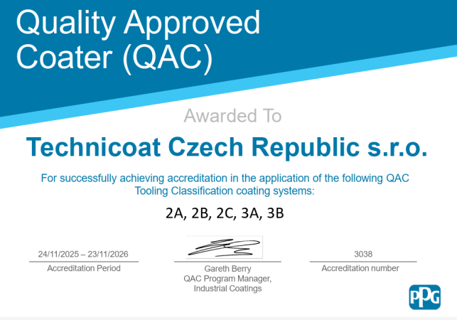 Technicoat Achieves “Quality Approved Coater Program” Accreditation for Czech and Romanian Plants
